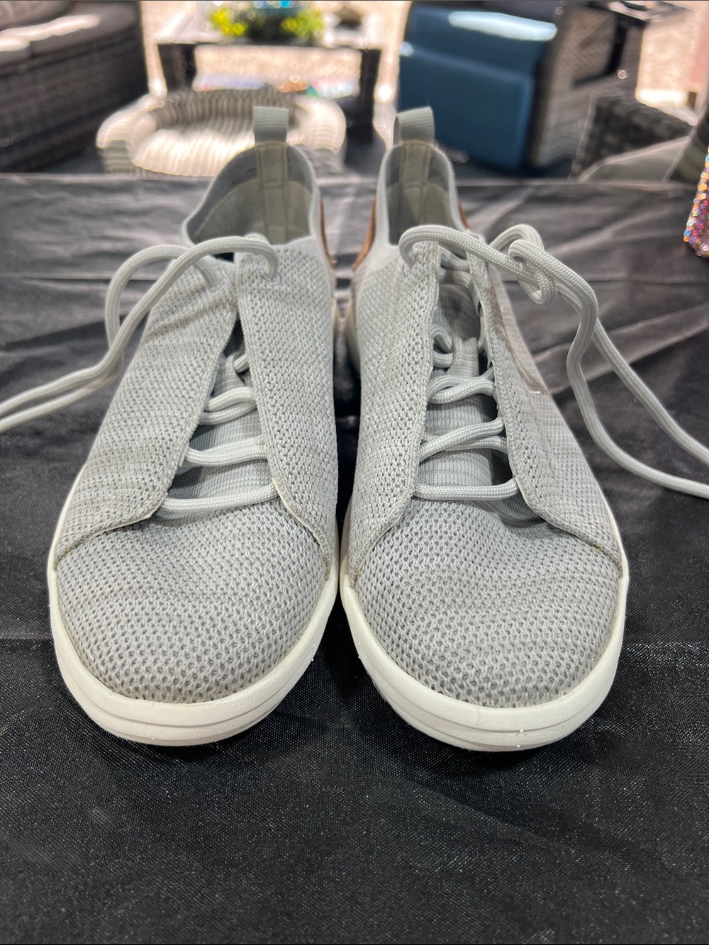 Merrell Light Gray Knit Lace-Up Sneakers with Orange Logo